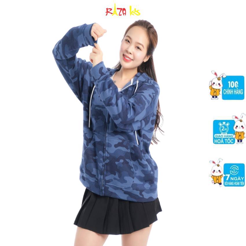 Áo hoodie zip raza vải cotton 100% unisex có size từ 40-75kg rzm68