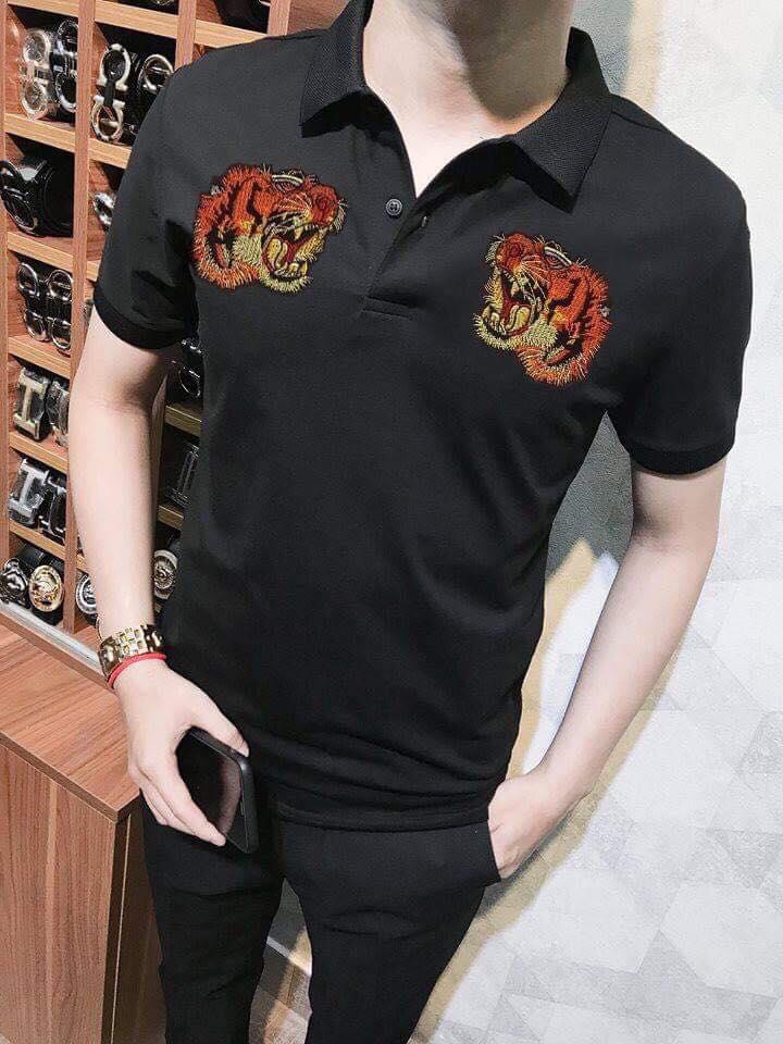 Áo Thun Nam Cổ Bẻ Thêu Hổ Cá Tính EMEY LUXURY