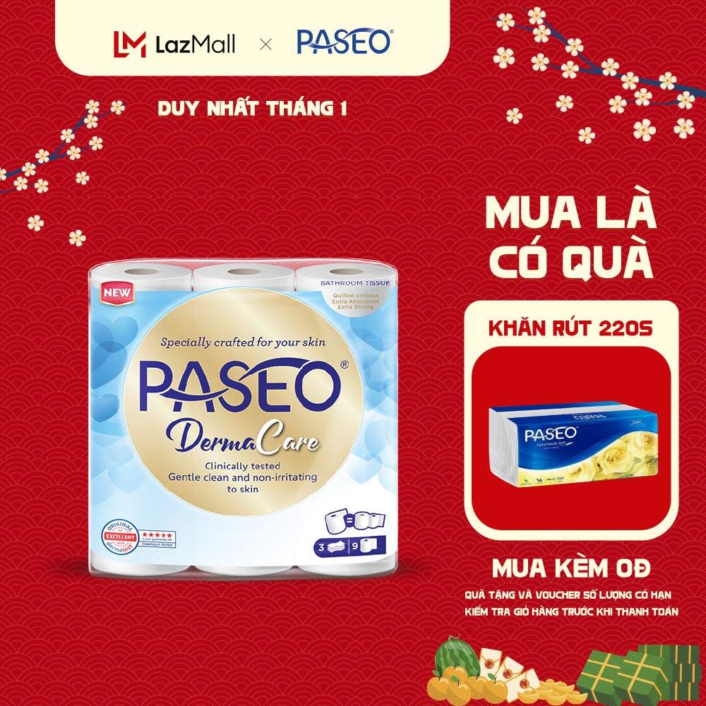 Giấy vệ sinh Paseo Demar Care 9 cuộn 3 lớp