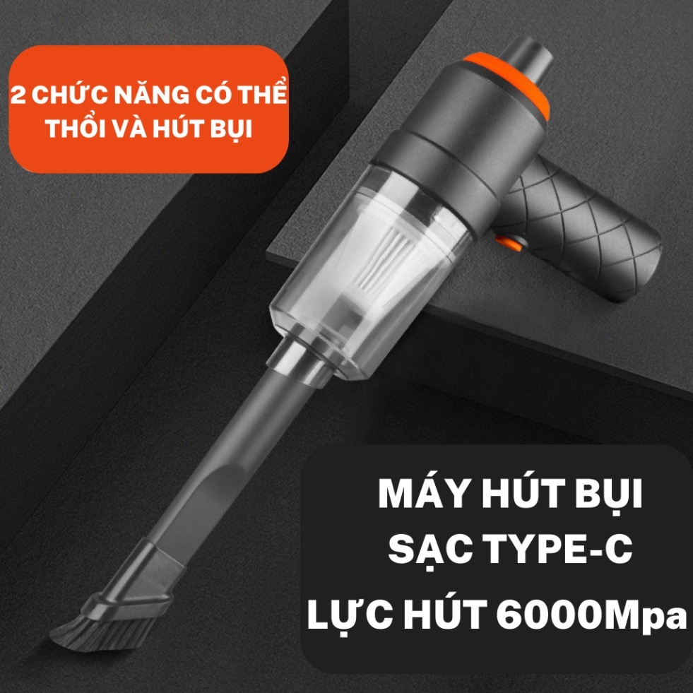Máy hút bụi cầm tay cao cấp 2 in 1 vừa hút vừa thổi công suất 120w lực hút 6000mpa nhựa abs sạc pin tiện lợi