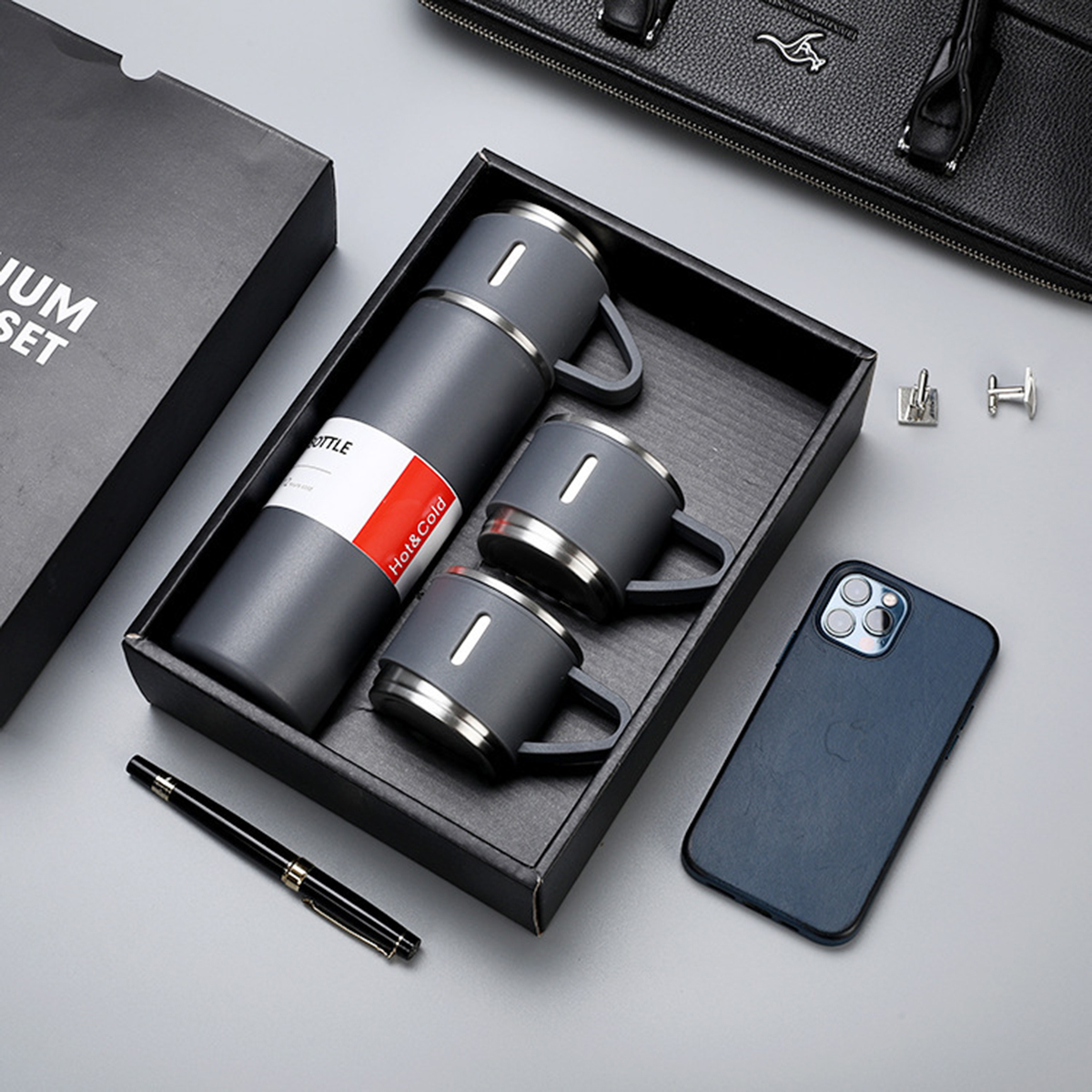 Bình giữ nhiệt cao cấp - bình giữ nhiệt life vacuum flask 500ml + 2 ly cách nhiệt chất liệu inox 304 chống rỉ sét an toàn