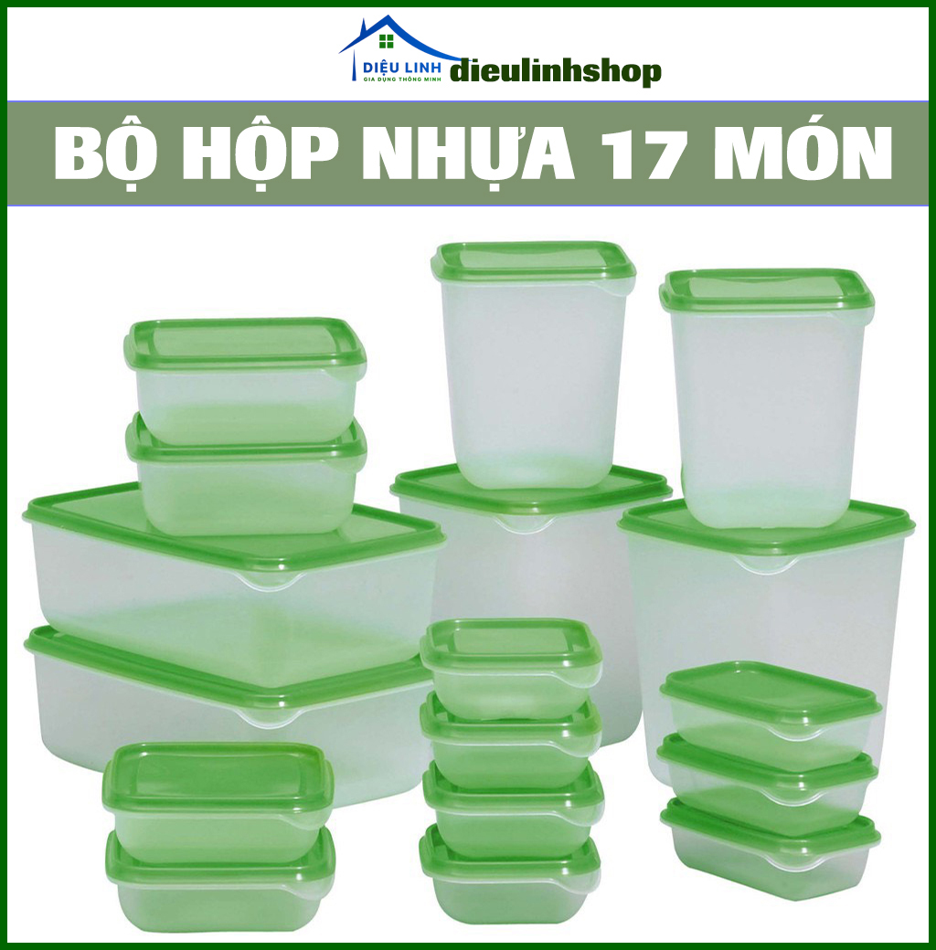  Hộp nhựa đựng thực phẩm bộ 17 món  có nắp an toàn khi sử dụng nhiệt độ cao nhiều kích cỡ dieulinhshop 