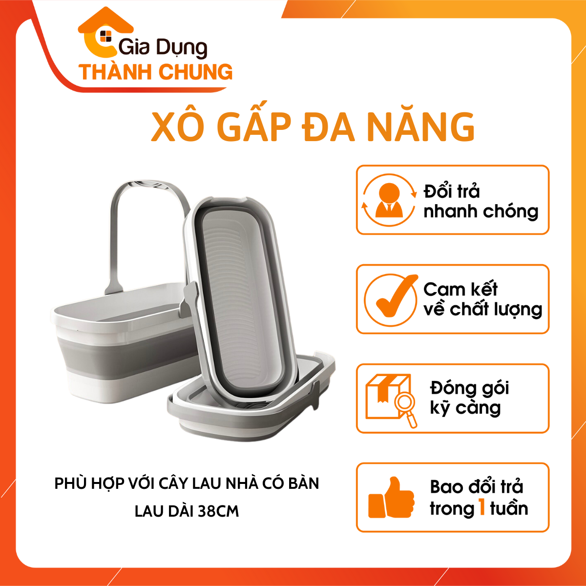 Xô gấp gọn thành chung tiện lợi, dung tích lớn