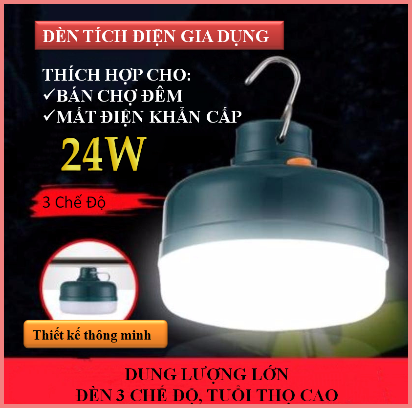 Đèn Led tích điện Chiếu sáng khẩn cấp 12W 24W 36W Bóng đèn LED cắm trại sạc USB đèn siêu sáng chiếu sáng ban đêm
