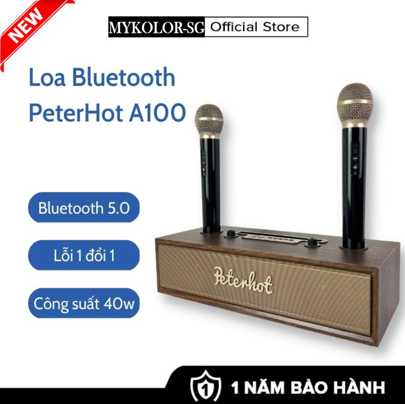 Loa Karaoke Bluetooth Peterhot Model A100, Kèm 2 Mic Hát Siêu Hay-, Vỏ Gỗ Cao Cấp,Thiết Kế Độc Đáo Sang Trọng - Bảo Hành 12 Tháng.