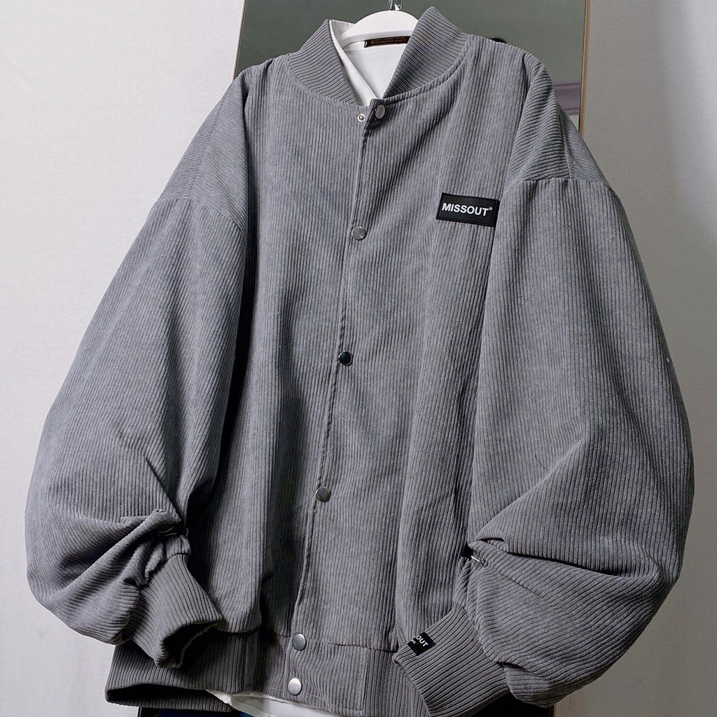 Áo khoác bomber mẫu MISSOUT - chất vải nhung gân lót dù 2 lớp khoác ngoài dày dặn - form rộng unisex nam nữ
