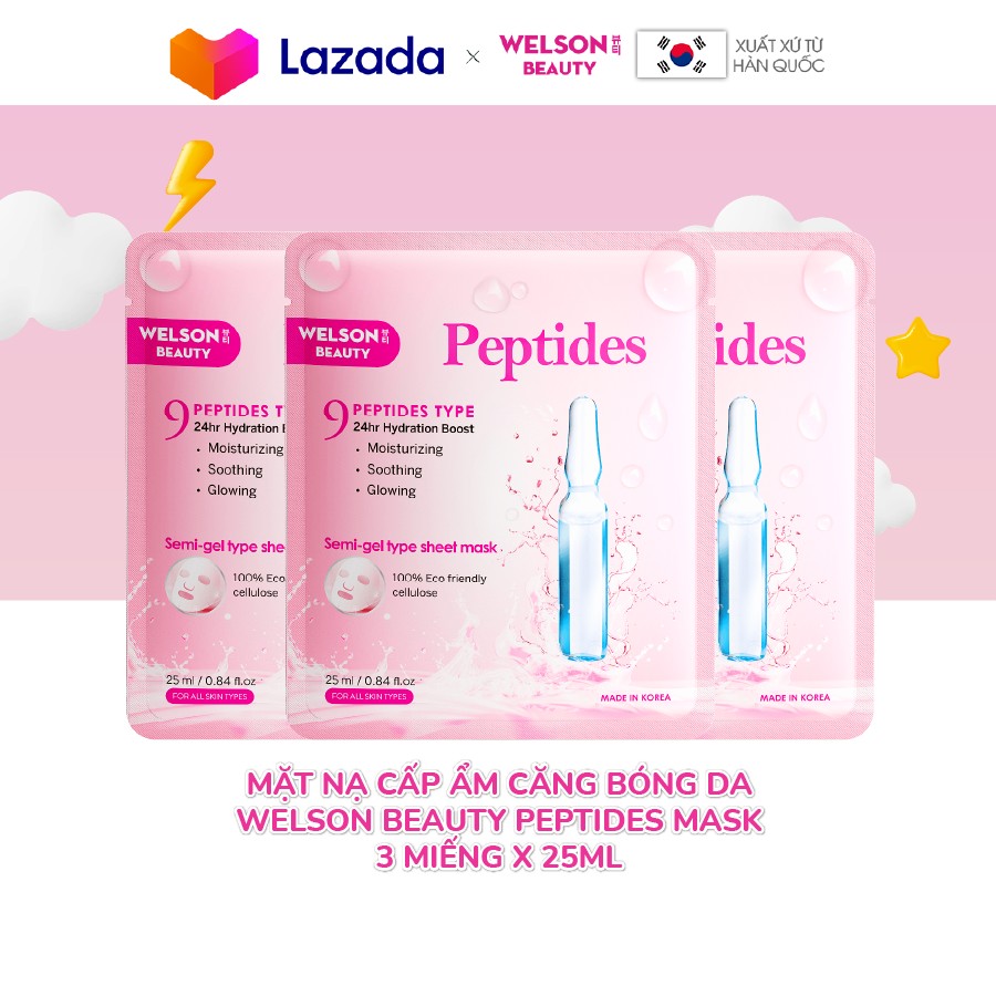 Combo 3 miếng Mặt Nạ Peptides Dưỡng Ẩm Căng Bóng Da