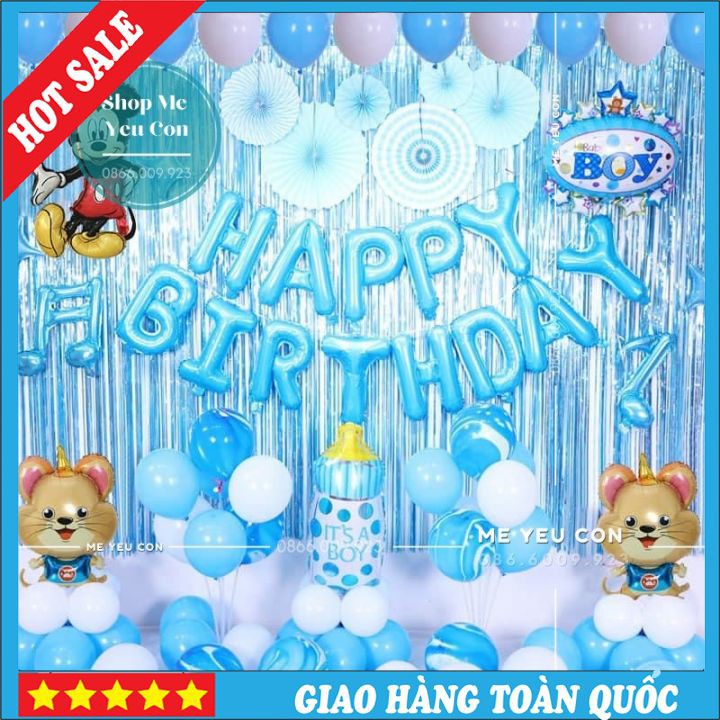 Set Trang Trí Sinh Nhật Bé Trai, Bé Gái Nhiều Mẫu Đẹp, Sét Sinh Nhật Cho Bé Trai Tuổi Chuột, Set bóng trang trí thôi nôi cho bé Trai tuổi chuột, set bóng bay sinh nhật 1 tuổi giá rẻ tặng kèm bơm và băng dính
