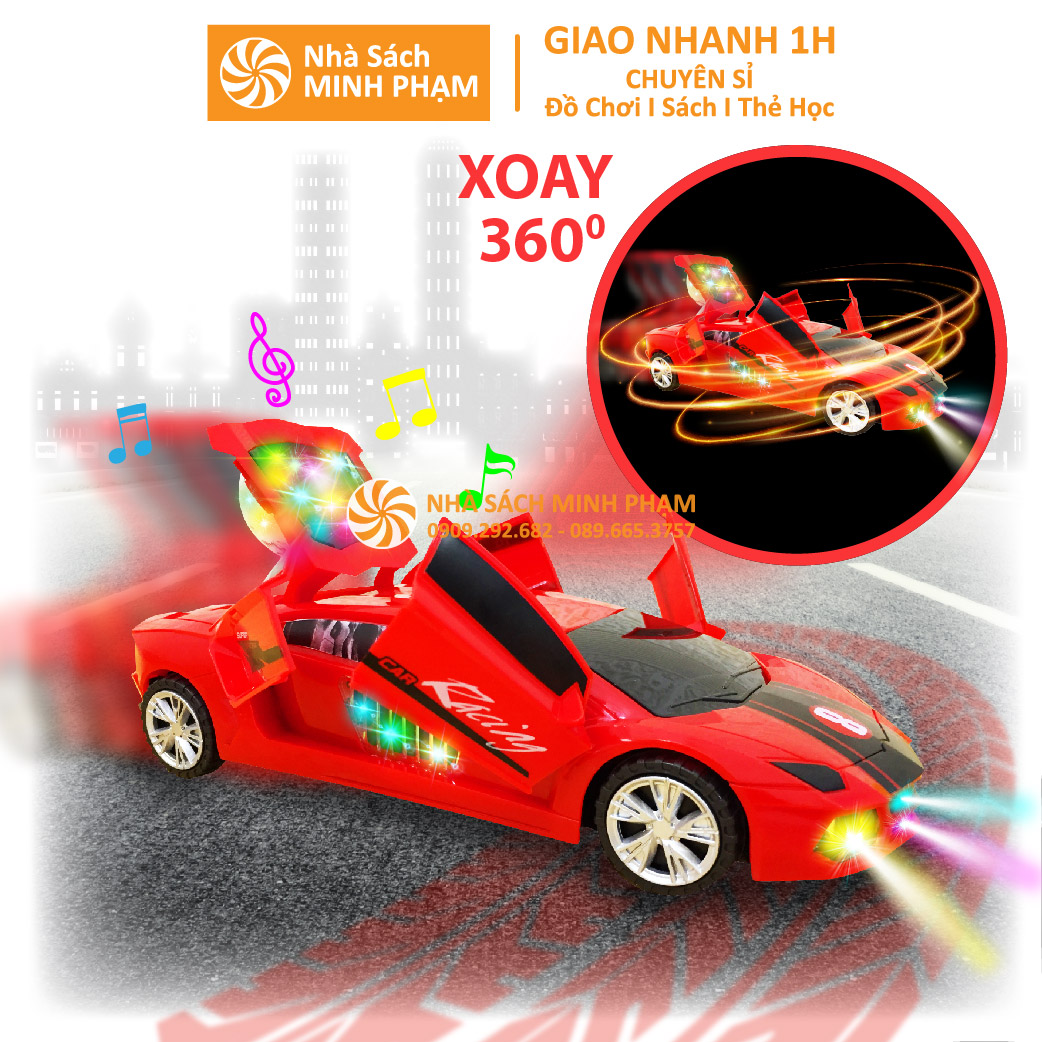Đồ chơi xe đua phát nhạc, đèn, tiến, lùi, mở cửa, chuyển hướng vui nhộn cho bé chạy pin