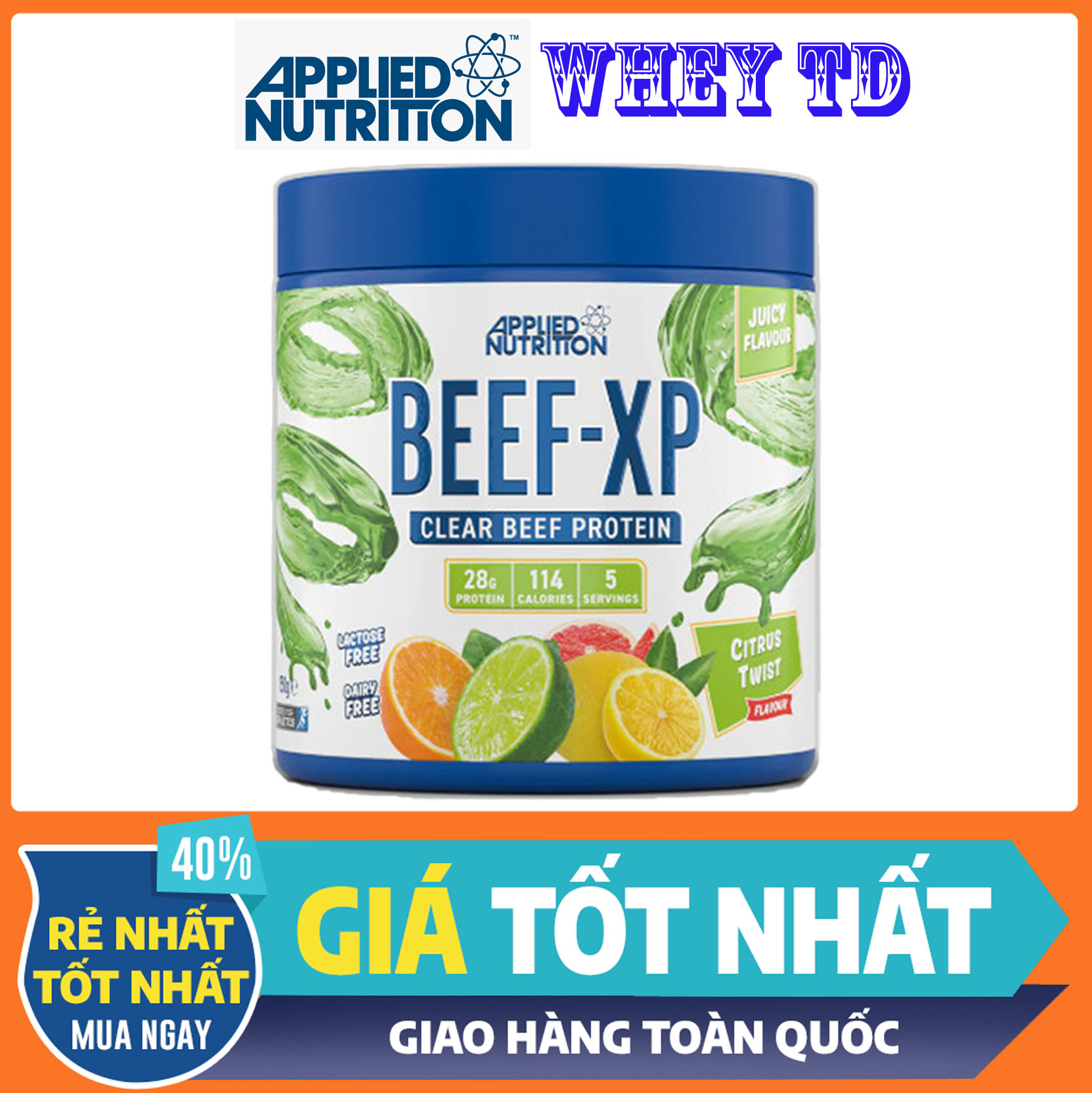 Whey Protein Beef XP Protein 150gr 5 lần dùng Applied Nutrition Citrus