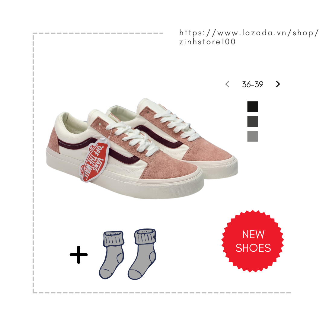 Giày Nữ Vans Hồng Sọc Đỏ Mận [Chuẩn 11] Giầy Thể Thao Vans Style 36/ Sneaker Nữ Hồng Da Lộn [Full Hộp + Vớ]