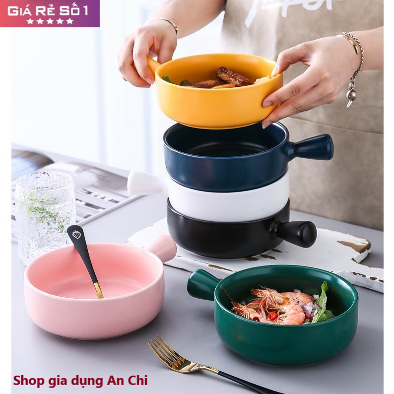 Bát sứ có tay cầm phong cách Hàn Quốc, Thố sứ cao cấp chịu nhiệt dùng trong lò nướng, lò vi sóng