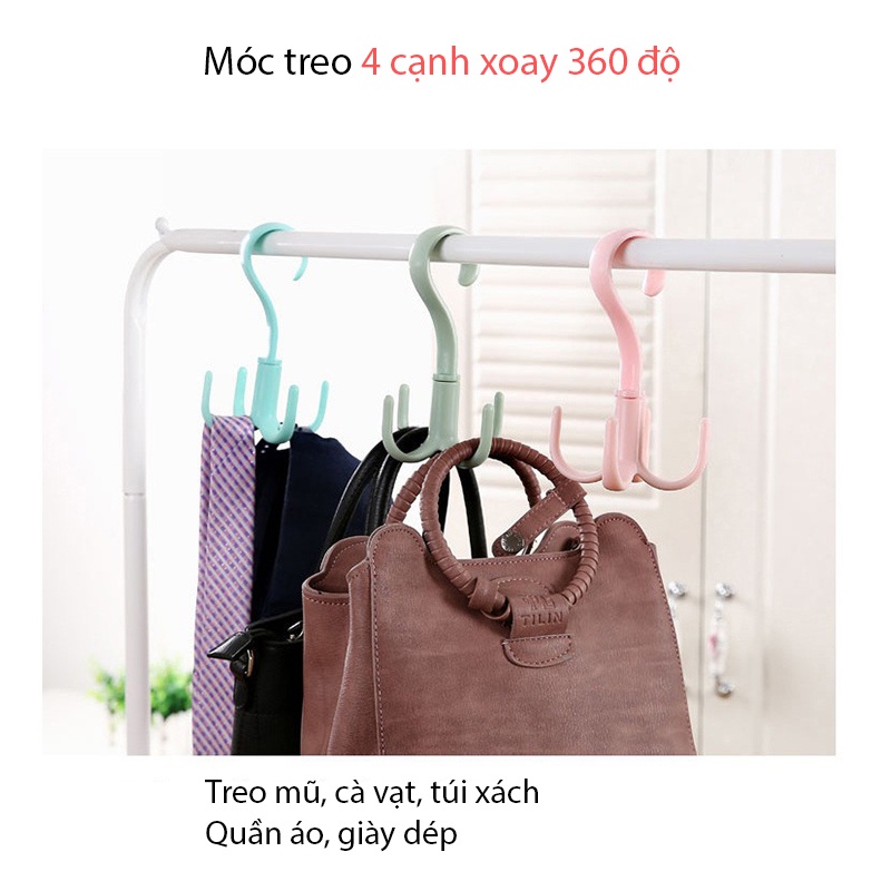 Móc treo đồ 4 cạnh xoay 360 độ nhựa chắc, bên, đẹp. móc nhựa 4 chấu xoay 360 độ treo đồ đa năng