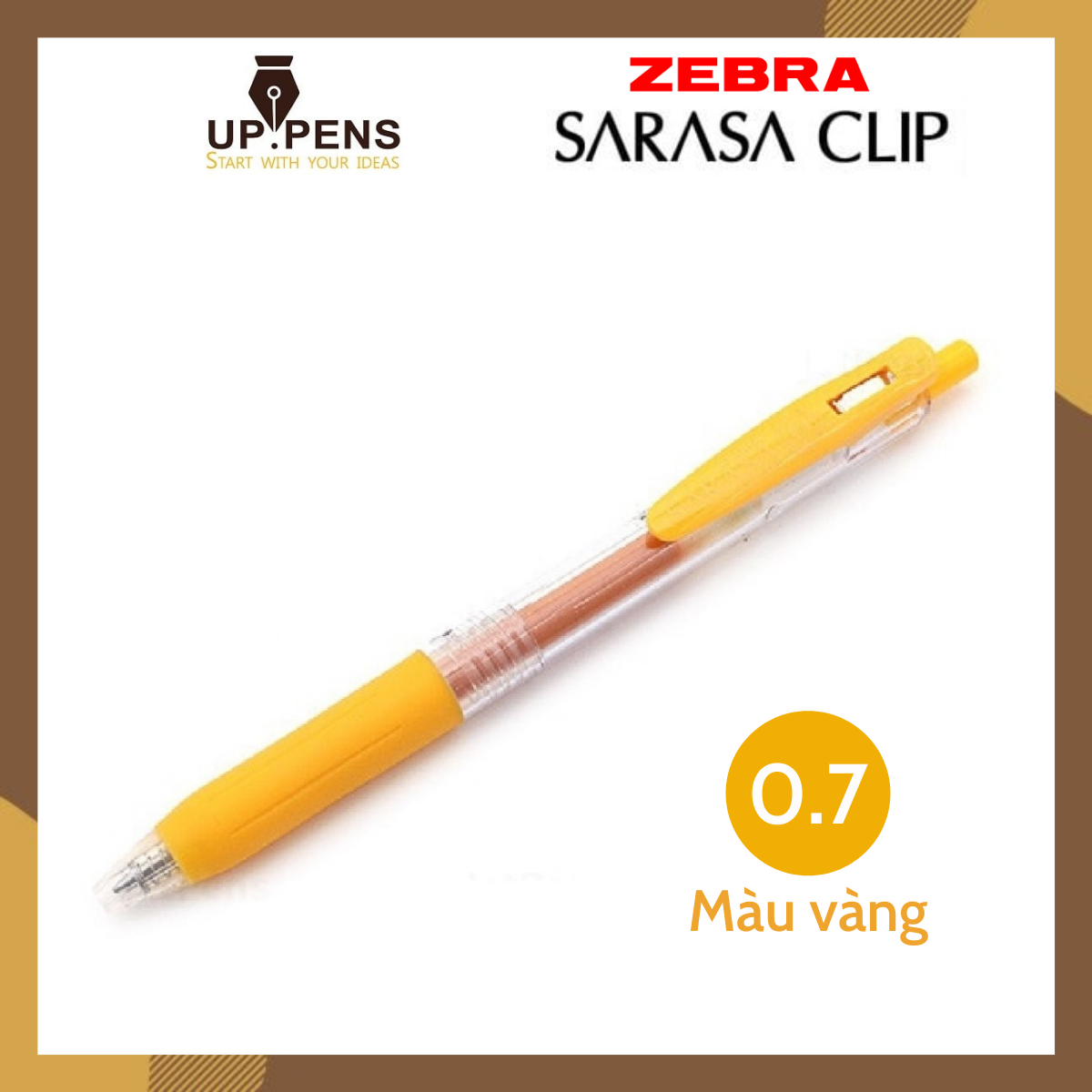 Bút gel zebra sarasa clip – metal tip 0.7mm – màu vàng
