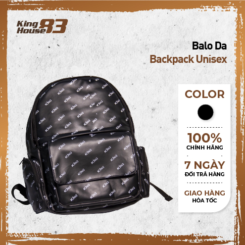 Balo Da Backpack Unisex Chống Nước Balo Backpack King 3-Màu Đen họa tiết tràn mặt