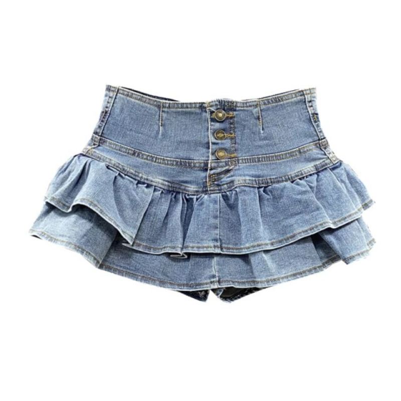 Chân Váy Jeans Nút 2 Tầng Vạt Xòe Y Hình 100% 👍