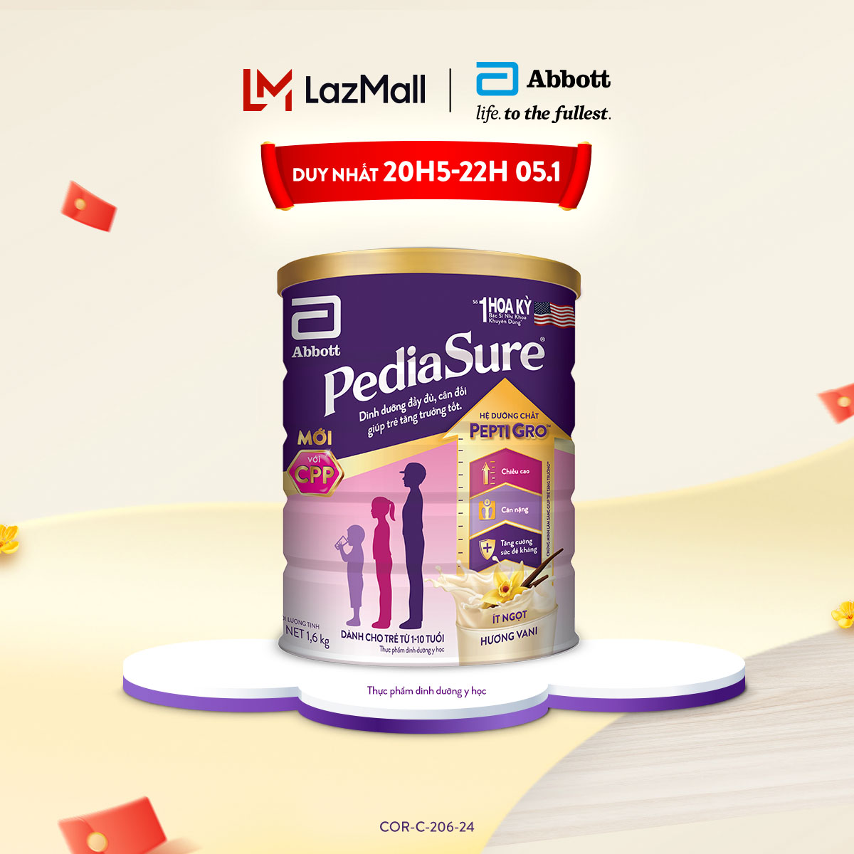 [CHỈ TỪ 20H 5.1 GIÁ TỐT- SĂN NGAY-SLCH]  Lon sữa bột Pediasure B/A hương vani 1.6kg