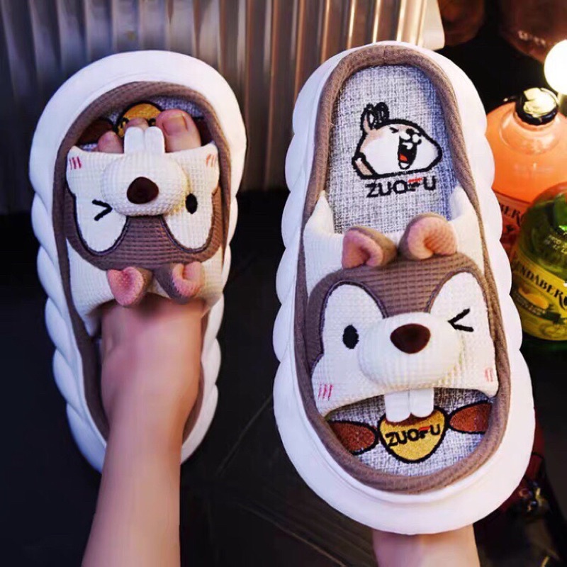 Dép bông mùa đông dành cho nữ dễ thương nâng đế 3cm