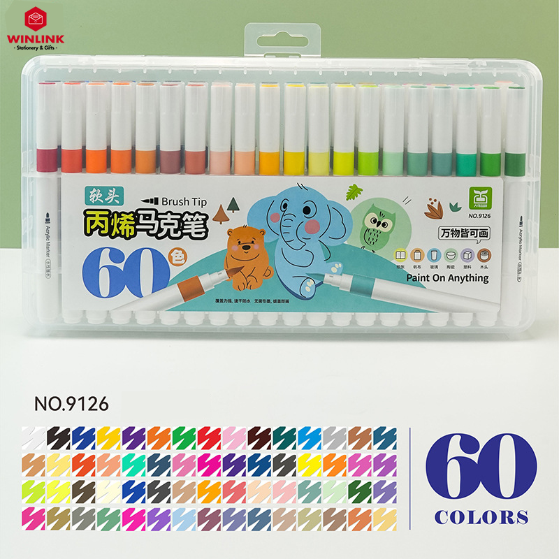 [Đầu cọ brush] Bút màu Acrylic Marker MS 9126 chống nước vẽ trên mọi chất liệu, vẽ được nét thanh nét đậm, calligraphy, chồng màu được, không thấm giấy,