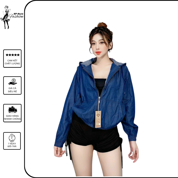 Áo khoác jean nữ vải jean giấy mỏng nhẹ quảng châu cao cấp có dây kéo