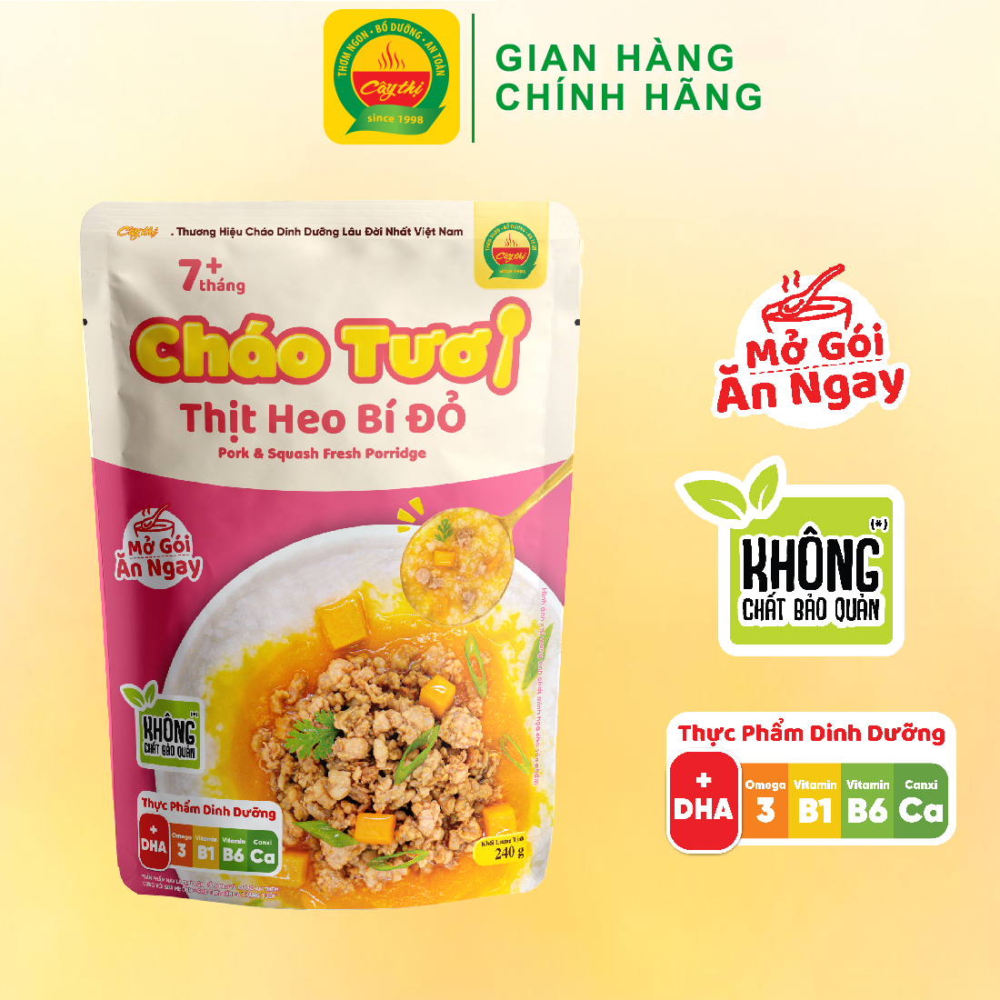 Cháo Tươi Cây Thị - Thịt heo (Mở gói ăn ngay) 240g