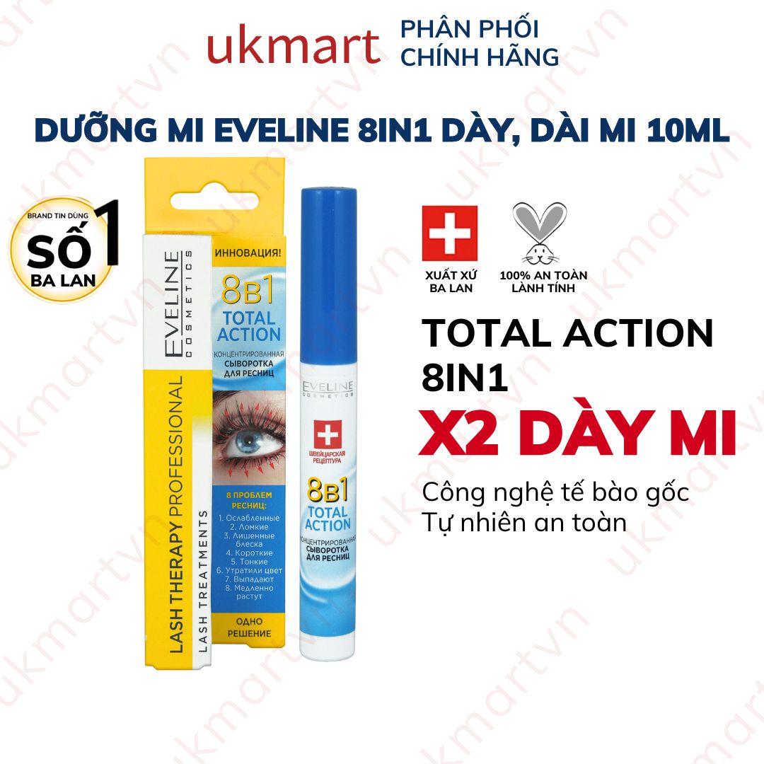 Dưỡng Mi Eveline 8in1 Chính Hãng - Chuốt Mi Dày Và Dài Chắc Khoẻ Mọc Siêu Nhanh 10ml 
