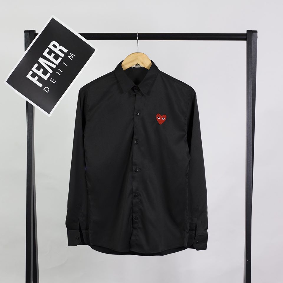 Áo sơ mi thêu hình trái tim cdg - blackpink - unisex nam nữ - chất cotton lụa cao cấp