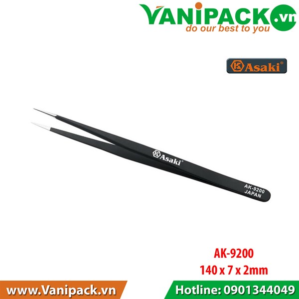 Nhíp gắp linh kiện chống tĩnh điện mũi nhọn 140- 7- 2mm asaki ak-9200