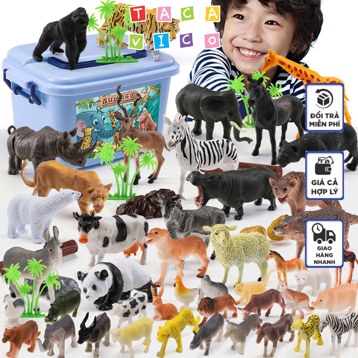Đồ chơi mô hình động vật, bộ thú 58 chi tiết, mô hình thú cho bé-TACAVICO giúp bé học tập và khám phá thế giới. Mô hình động vật mini, mô hình bằng nhựa