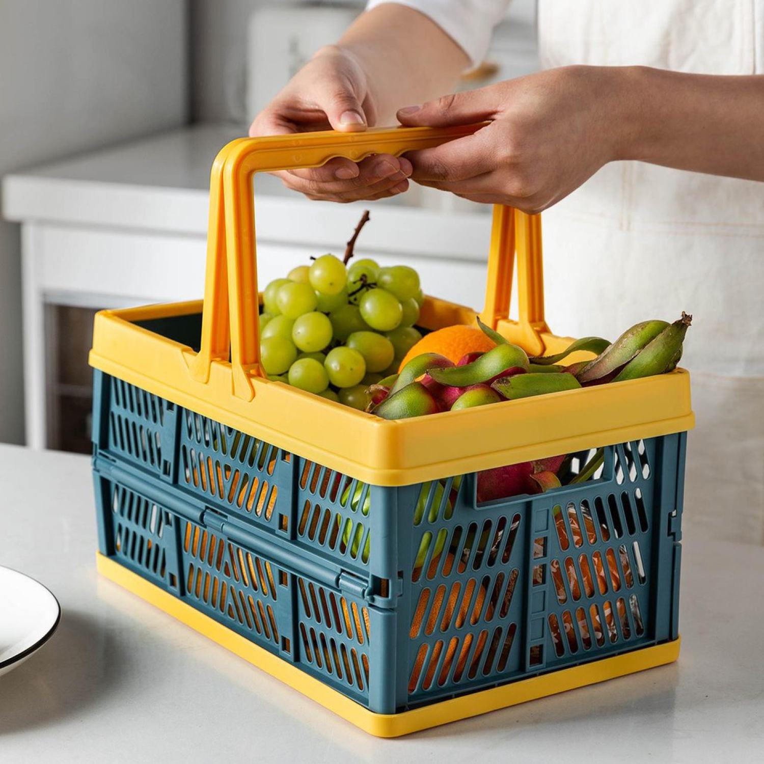 Giỏ nhựa có quai xách gấp gọn đựng đồ đa năng tiện lợi