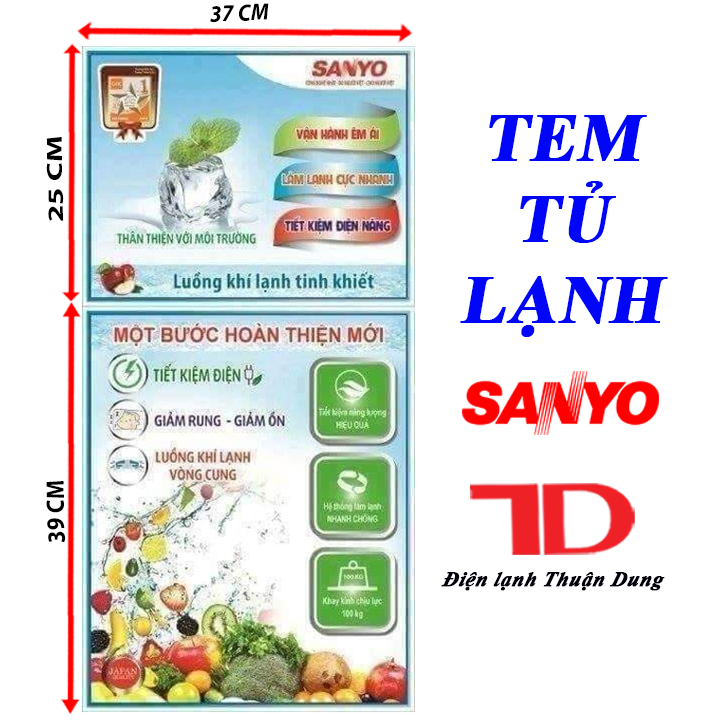 Tem dán tủ lạnh Sanyo, miếng dán tủ lạnh, tem dán tủ lạnh