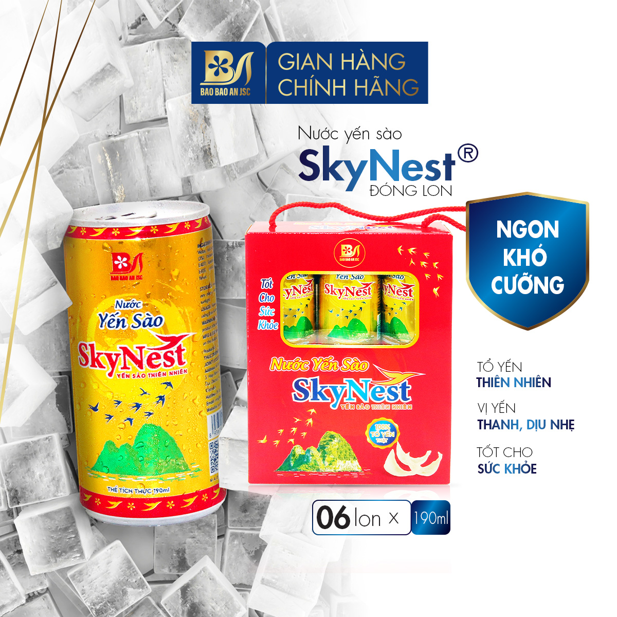 Nước Yến Sào SkyNest 3% Tổ Yến thật Hộp quà đứng 6  lon x 190ml Giải khát nhanh gọn Tốt cho sức khỏe Bảo Bảo An JSC