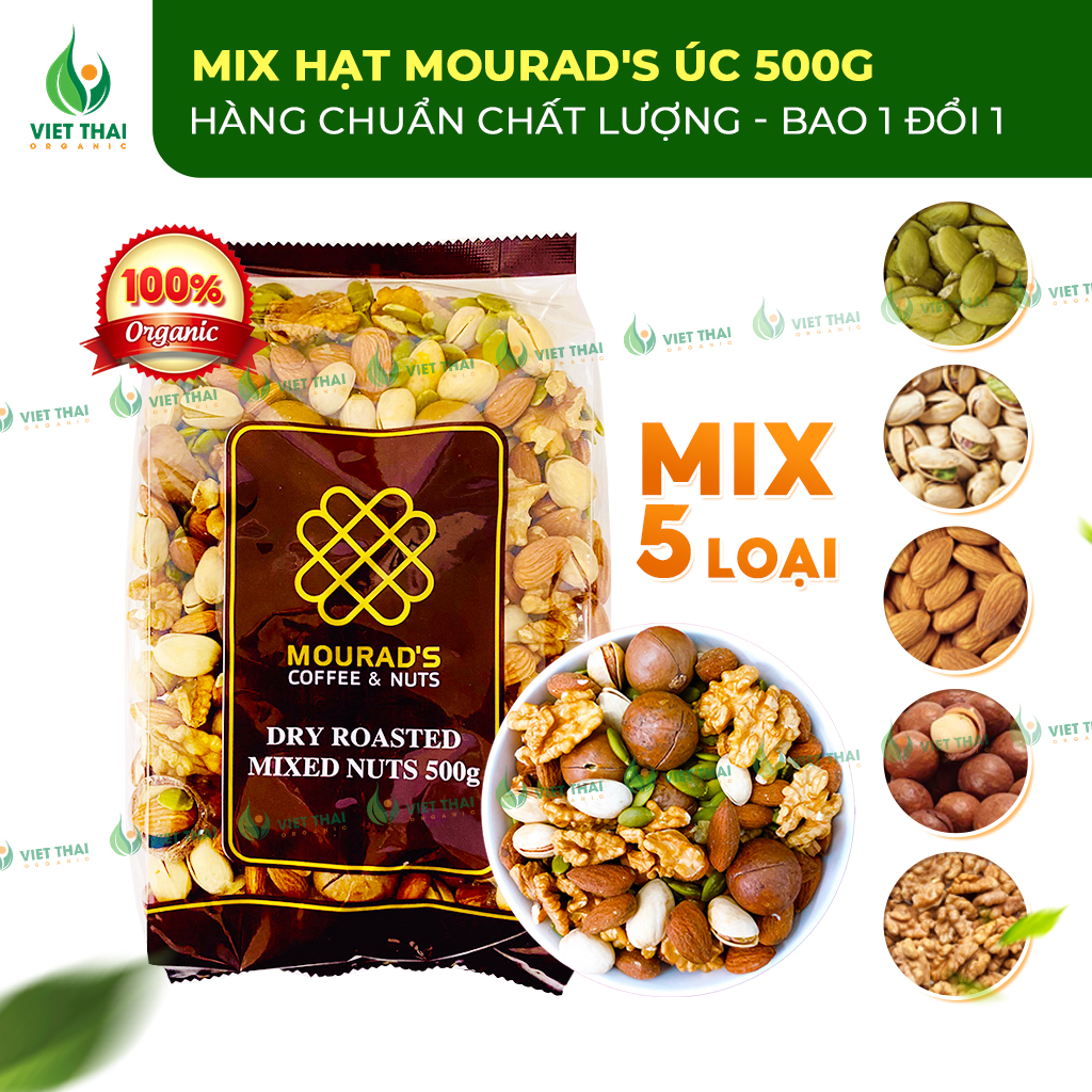 【CHÍNH HÃNG】Hỗn Hợp Mix Hạt Mourads Úc 500g Cao Cấp (Hạnh nhân hạt óc chó hạt dẻ cười macca hạt bí...) - Việt Thái Organic