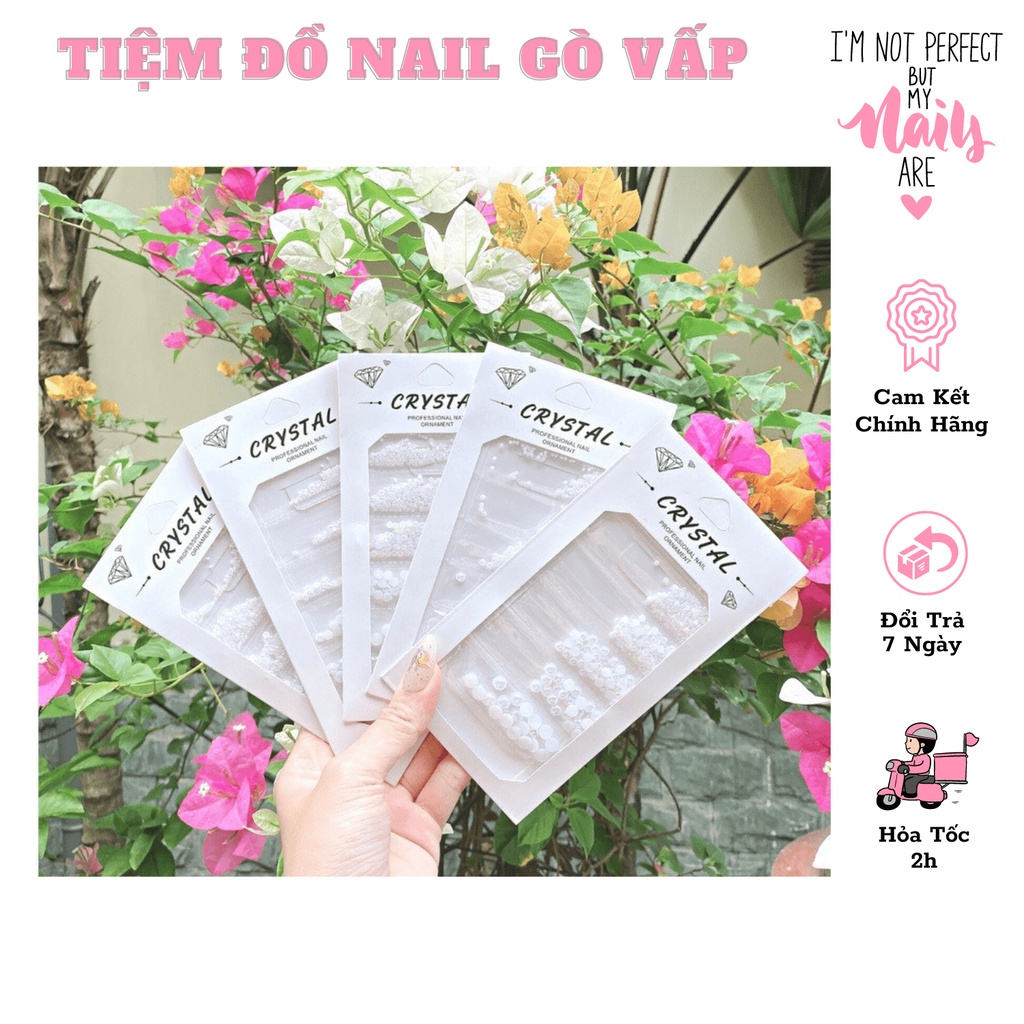 Set charm ngọc trai nửa trang trí móng mix size