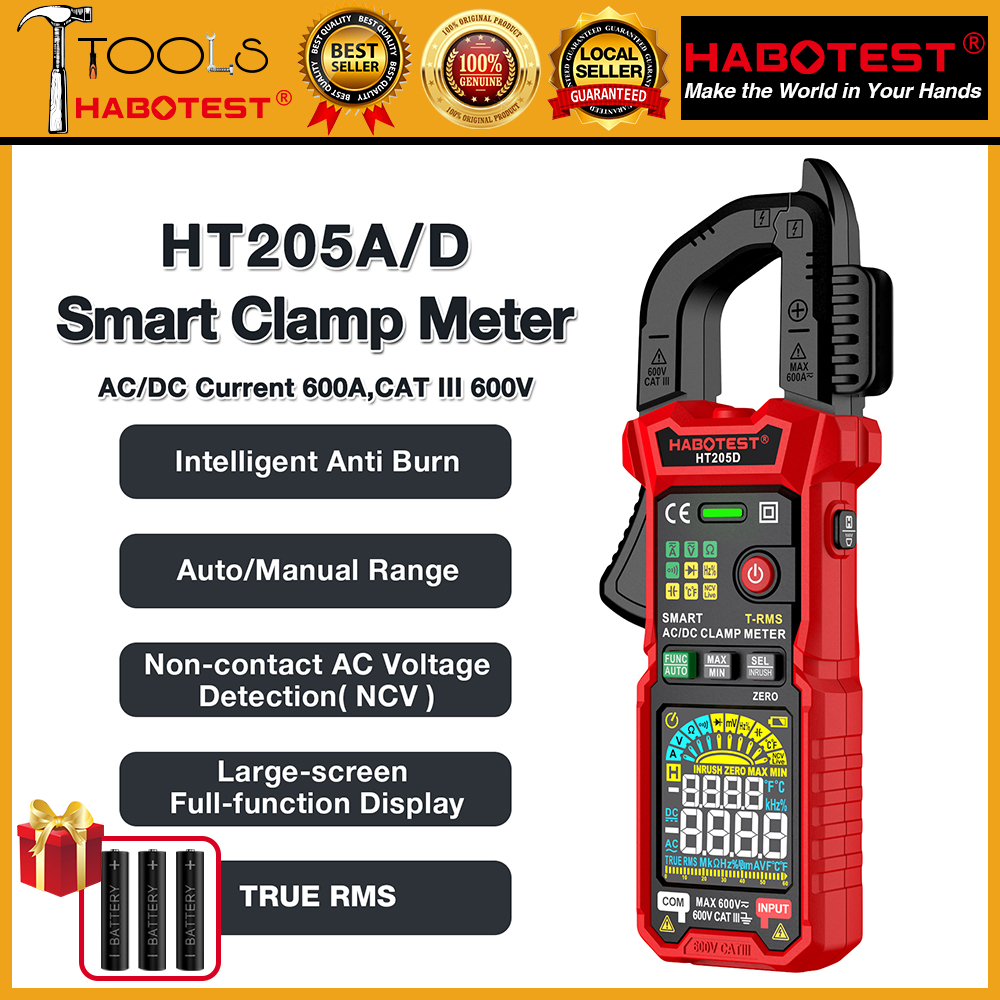 Habotest đồng hồ kẹp ampe ac/ dc ht205 có kích thước dòng điện một chiều bút thử inrush 600a rms thật