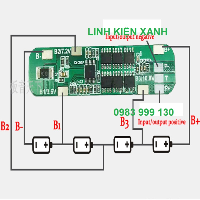 Mạch bảo vệ pin lithium 4s 12a li-ion 18650 sạc pcb bms 14.8v