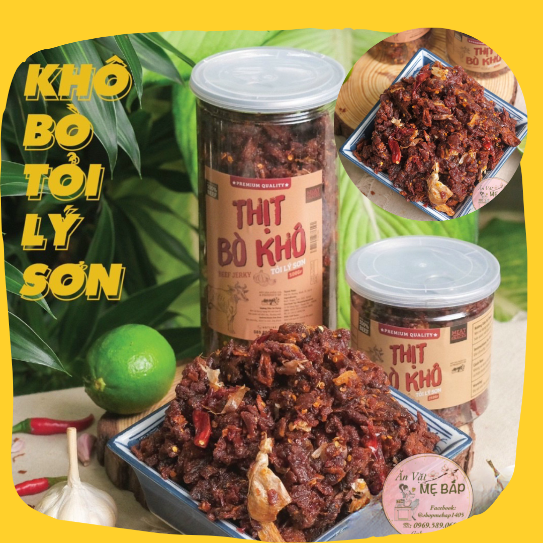 Khô Bò Tỏi Lý Sơn Nhà Làm 250g - 100% thịt bò khô mềm tan thơm cay tròn vị - Shop Mẹ Bắp