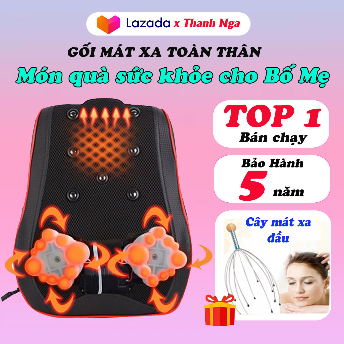 (BẢO HÀNH 5 NĂM) Máy mát xa cổ vai gáy, gối massage, matxa lưng, chân, tay với 20 bi xoay cho cảm giác chân thực hỗ trợ đau mỏi phù hợp dùng tại nhà, văn phòng, ô tô