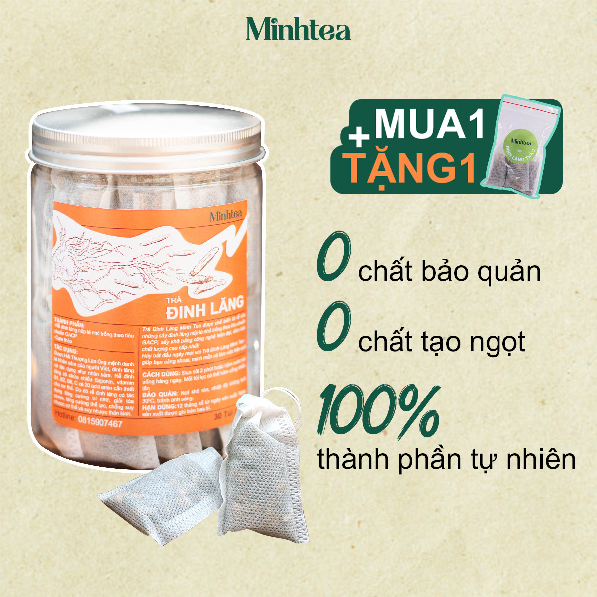 Trà Đinh Lăng Minhtea từ rễ cây đinh lăng cho dân văn phòng hộp 30 túi lọc