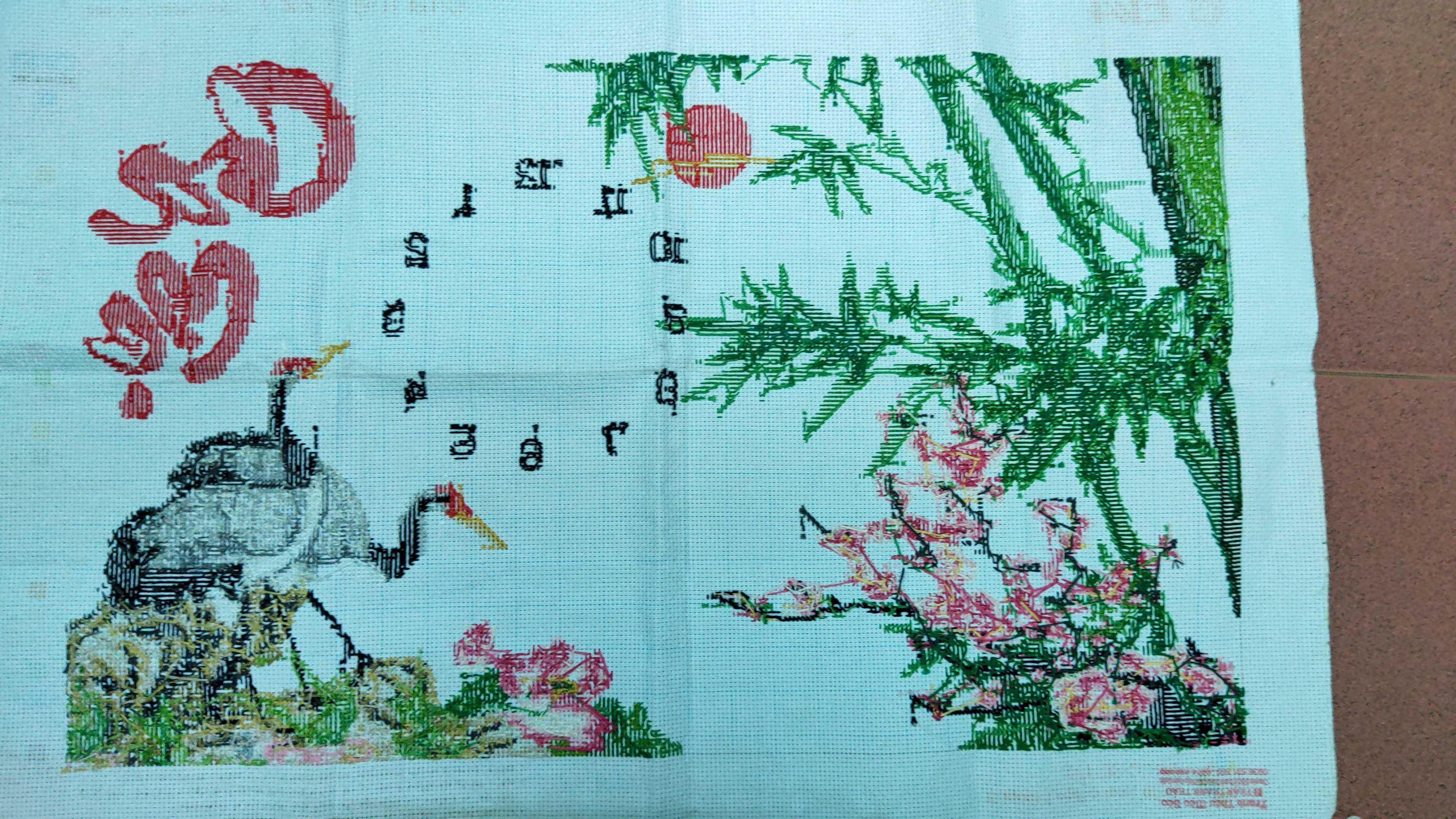 Tranh thêu chữ thập Cha mẹ đồng hồ thành phẩm 70x48cm