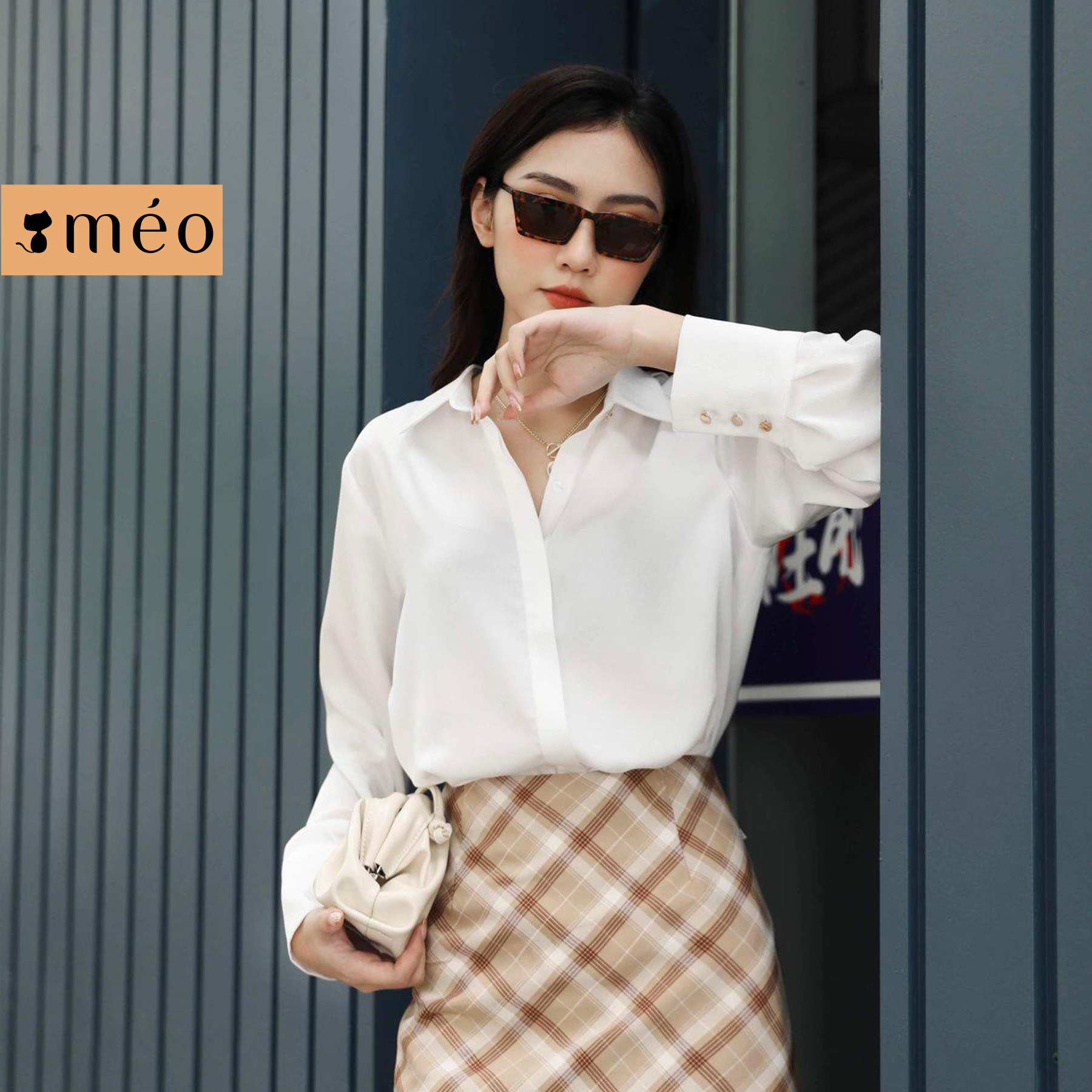 Áo sơ mi công sở nữ Méo shop dài tay vải lụa kiểu Hàn form rộng Reto