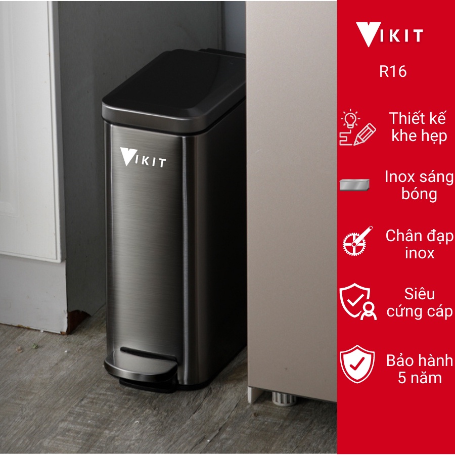 Thùng rác inox đóng nắp chậm cao cấp vikit r16
