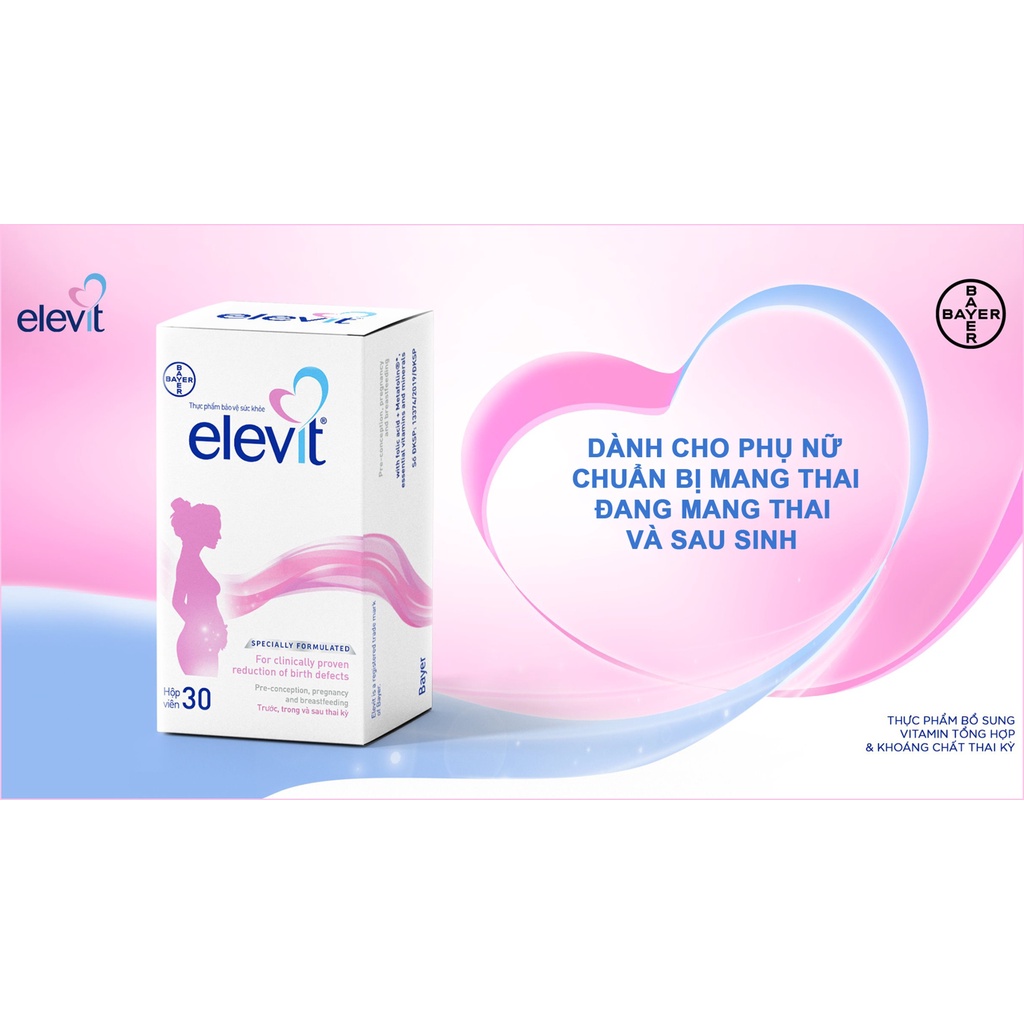 Hộp viên uống Vitamin tổng hợp Elevit cho mẹ bầu và sau sinh nhập khẩu chính hãng Bayer, hộp 30v