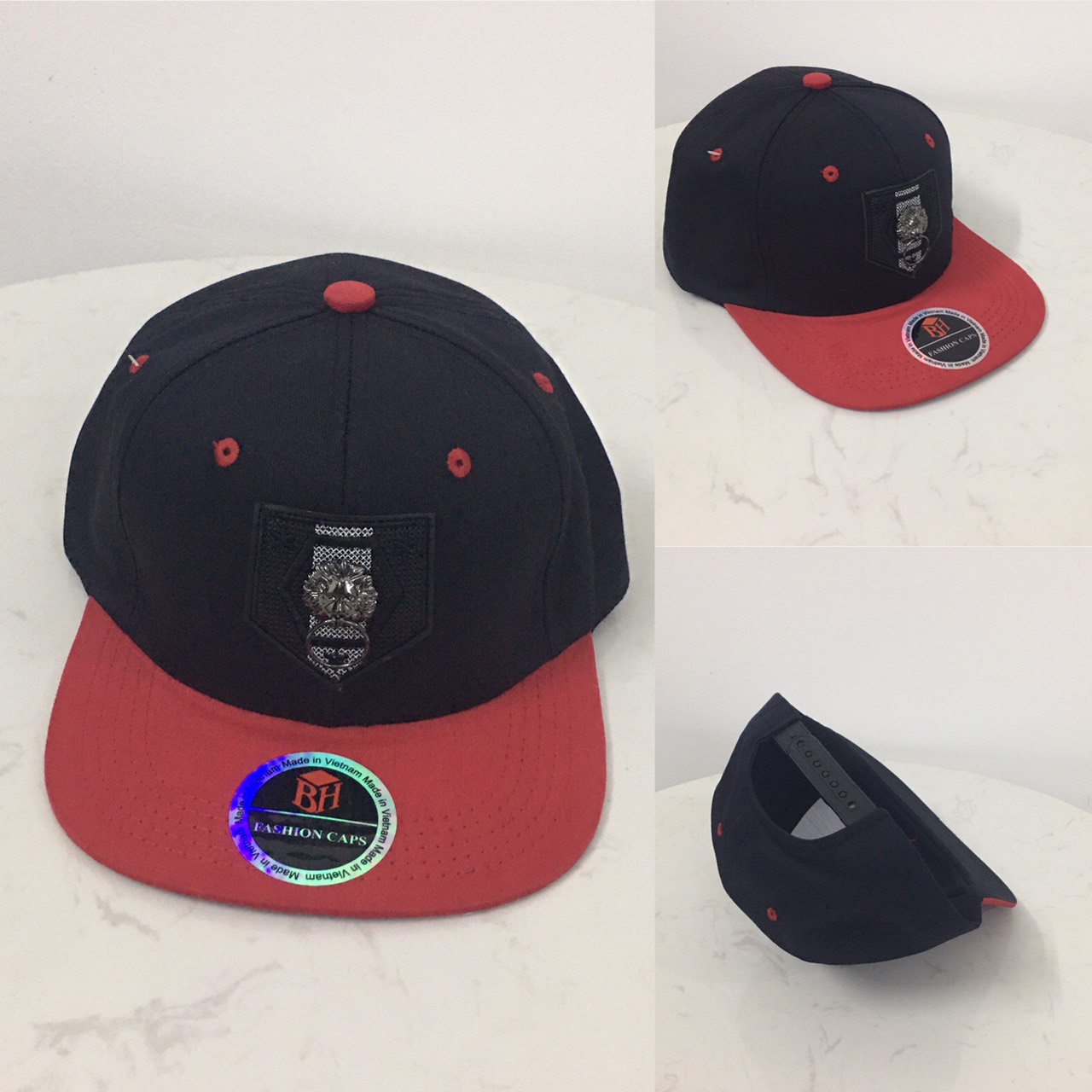 Mũ lưỡi trai phong cách Snapback, Hiphop cá tính (Đen lưỡi trai đỏ)