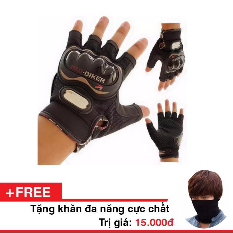 Găng tay cụt ngón xe máy probiker, găng tay phượt + tặng kèm khăn đa năng trị giá 15k