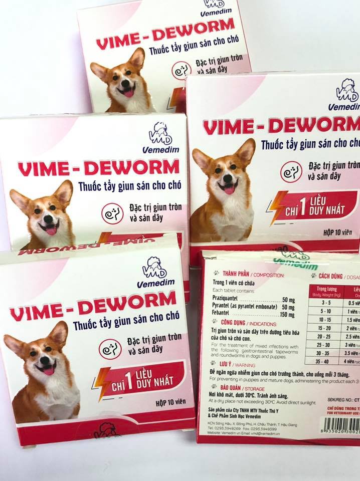 Vime Deworm dạng viên tiêu diệt và phòng giun sán cho chó (chỉ 1 lần sử dụng) - Vemedim Vime Deworm