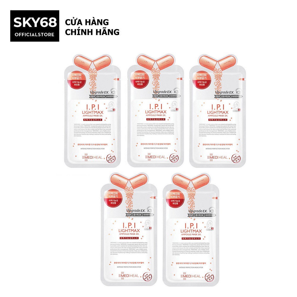 Combo 5 mặt nạ dưỡng sáng, làm đều màu da mediheal i.p.i lightmax ampoule mask 25ml x 5