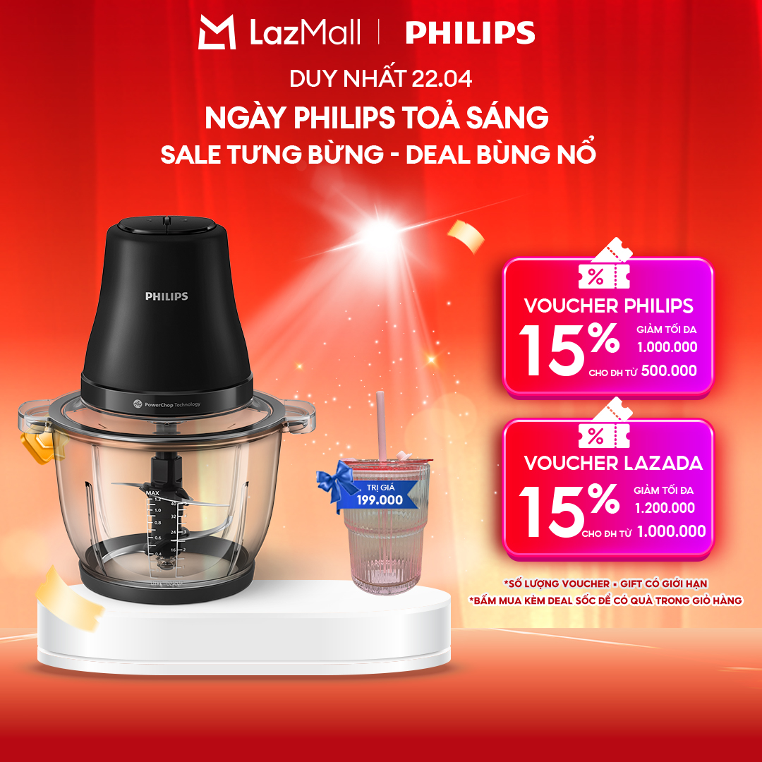 Máy Xay Thịt Philips HR1502/00 2 Lít|500W|  Cối nhựa chất lượng- Hàng Chính Hãng