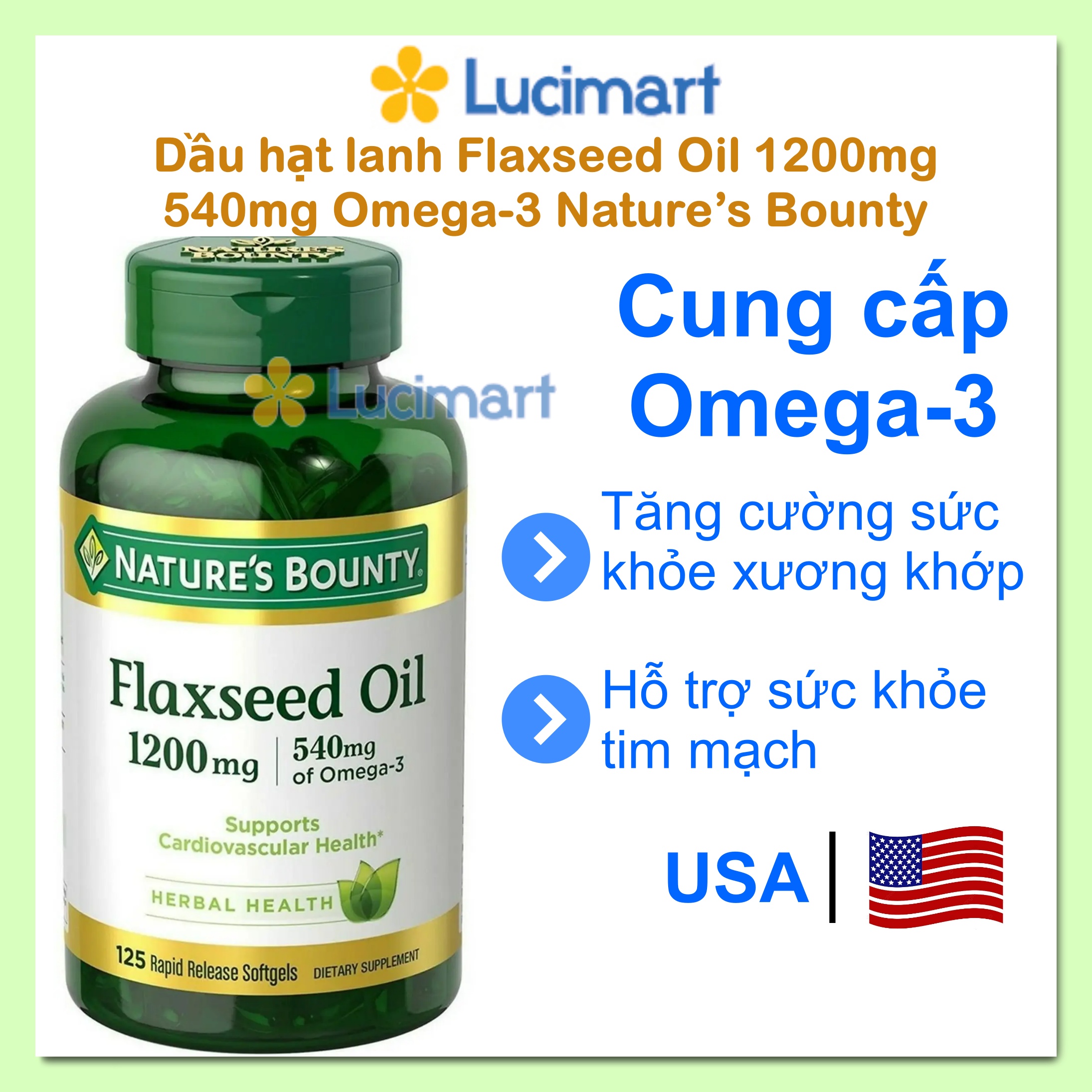 Dầu hạt lanh Flaxseed Oil 1200mg 540mg Omega-3 Nature s Bounty hũ 125 viên