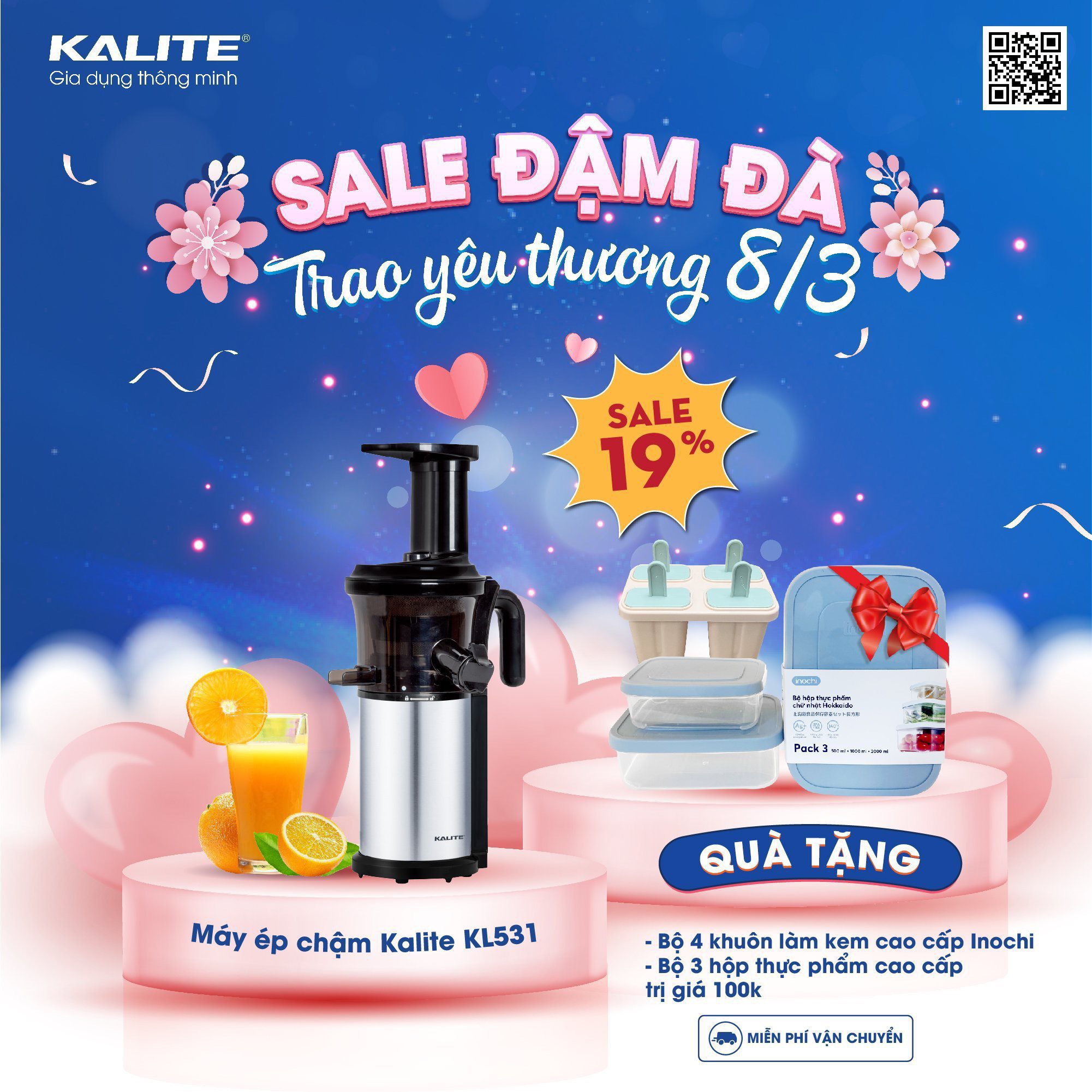 Máy ép chậm kalite 531 công suất 200w công nghệ Úc bảo hành 12 tháng tặng 3 hộp thực phẩm 4 khuôn làm kem cao cấp Inochi